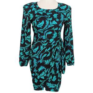 VINTAGE 90's Y2K RAMPAGE Faux Wrap Style Ivy Floral Dress Rayon Mob Wife XS